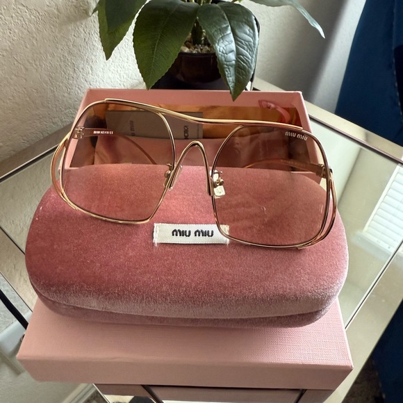 Miu Miu Gold and Pink Sunglasses - Picture 1 of 7